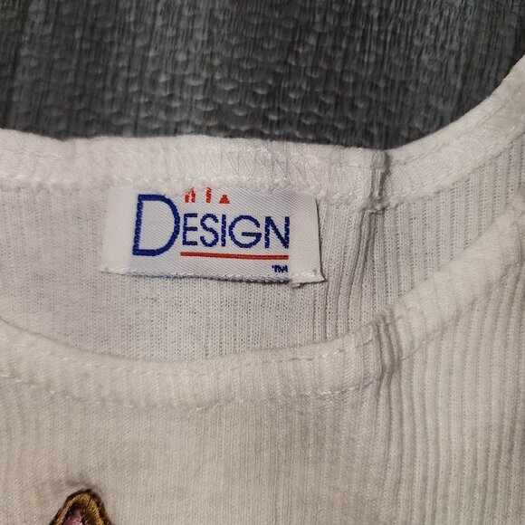 Vintage Girls In Design White Ribbed Top w/Fuzzy Kitty Cat On Front 4-6 - Picture 6 of 6